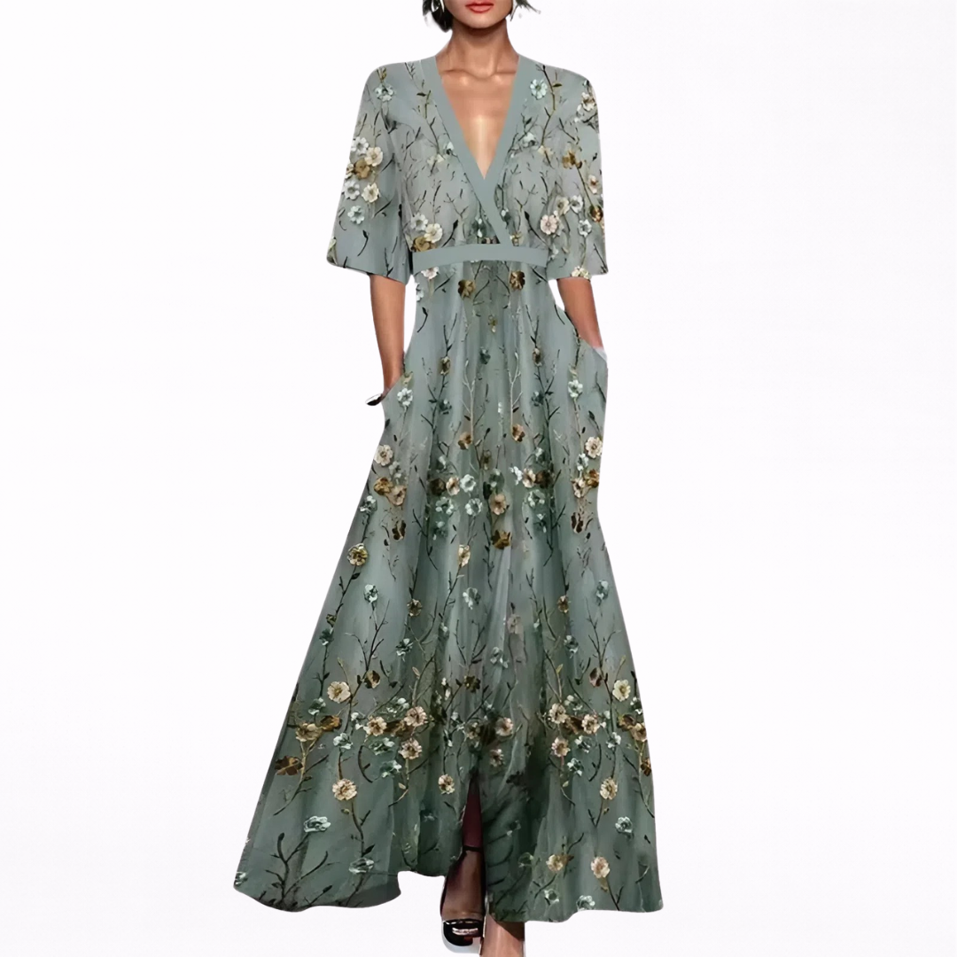 Irmgard – Elegantes langes Kleid mit Blumen – Produktansicht 1