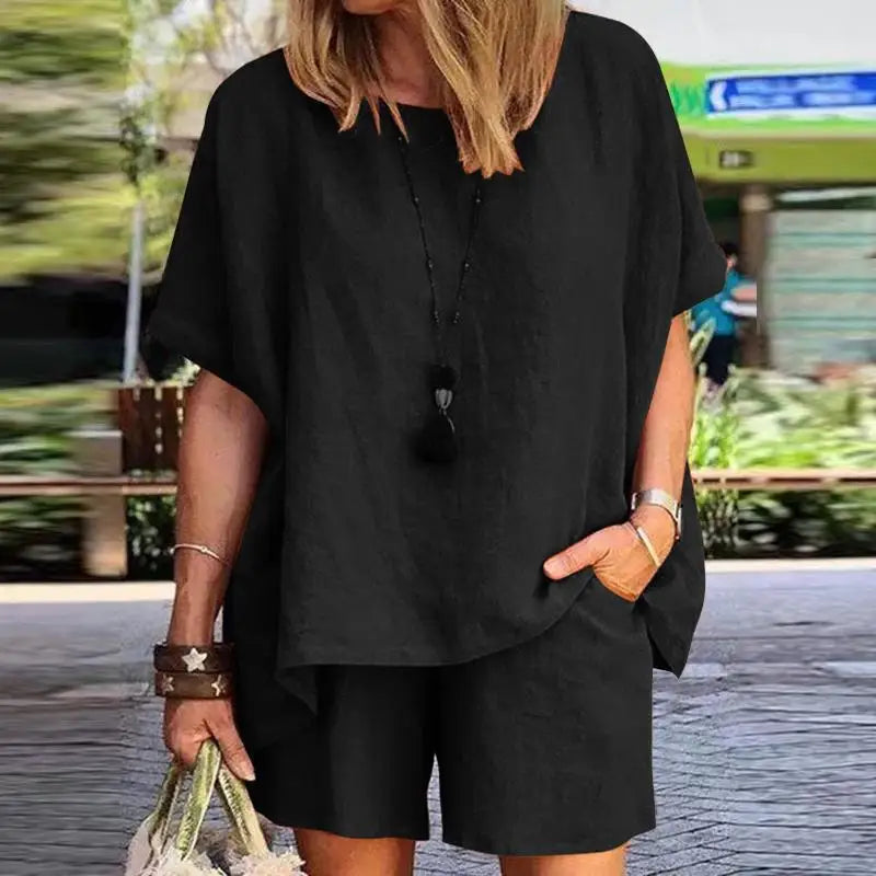 Trendiges Zweiteiliges Leinen Sommer-Set mit Shorts für Damen – Nayla