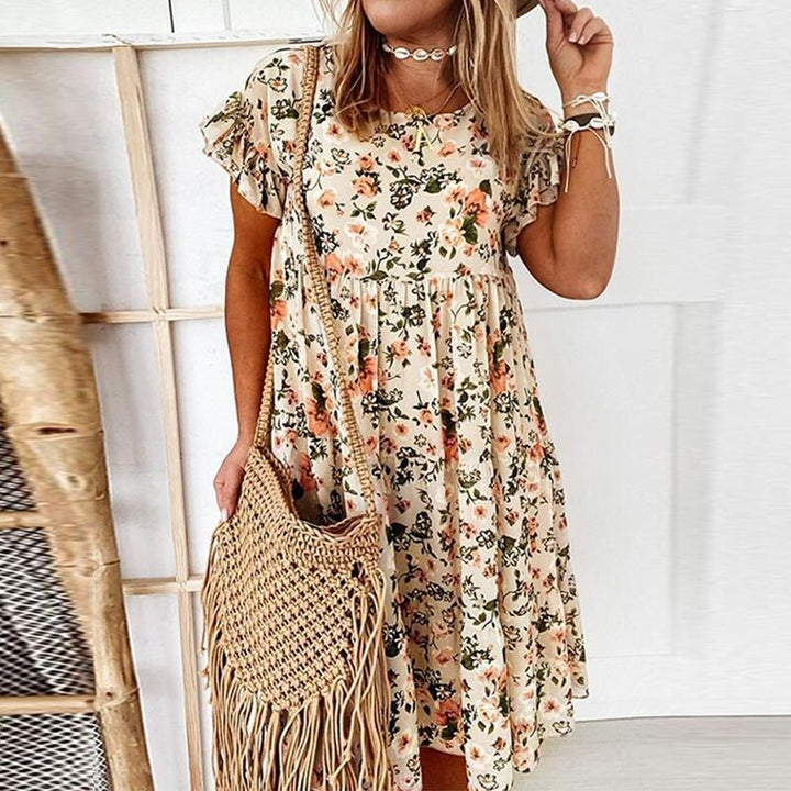 Boho-Blumenkleid mit Rüschen und Taillenschnitt – Calista