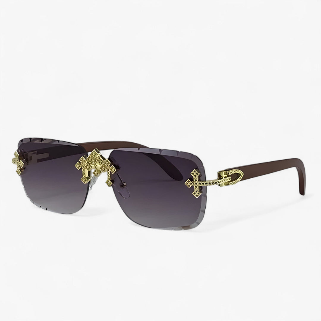 Randlose Steampunk-Sonnenbrille mit Metallakzenten – Nirex