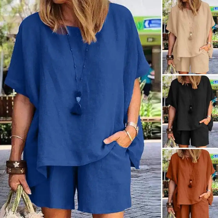 Trendiges Zweiteiliges Leinen Sommer-Set mit Shorts für Damen – Nayla