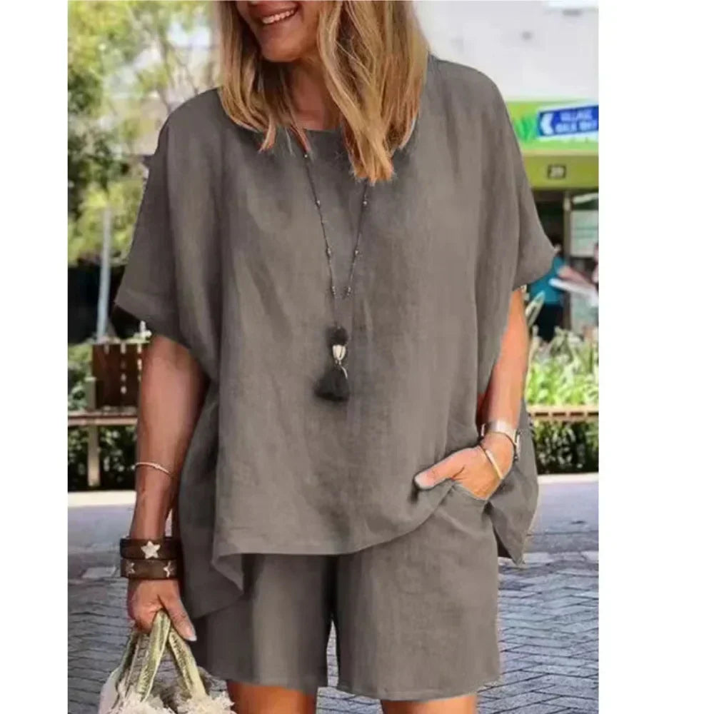 Trendiges Zweiteiliges Leinen Sommer-Set mit Shorts für Damen – Nayla