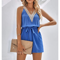 Kanten Sommer-Jumpsuit mit V-Ausschnitt und Shorts – Sorelle