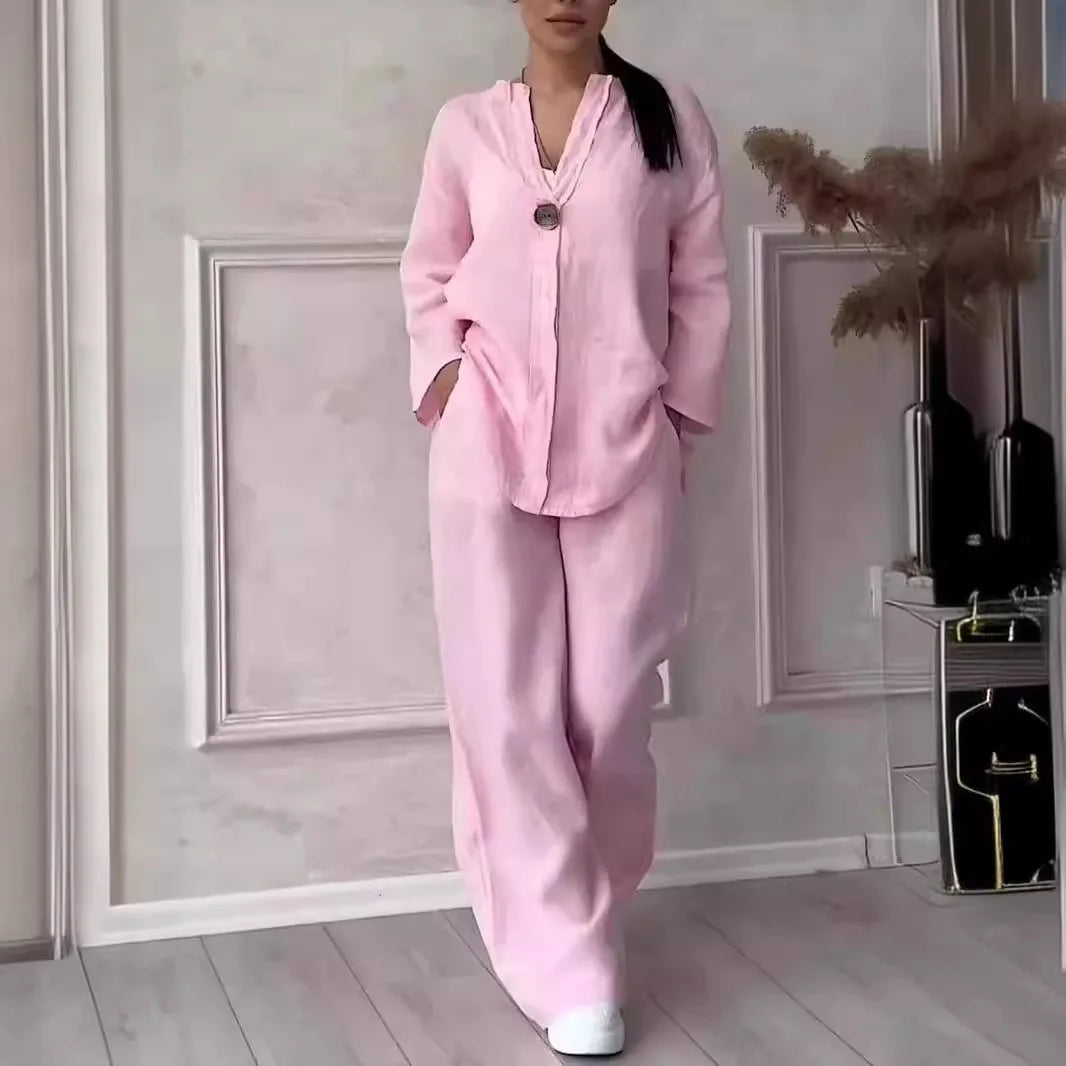 Luftiges & Stylisches Sommer-Set mit Bluse & Weithose aus Leinen – Melina
