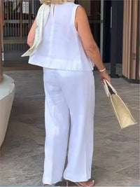 Zweiteiliges Damen Sommer-Set aus Leinen mit Ärmelloser Bluse – Maelis