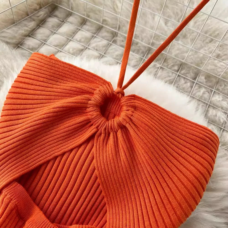 Trendy rückenfreies Maxi-Strickkleid mit Seitenschlitz für Damen (Einheitsgröße) – Liora