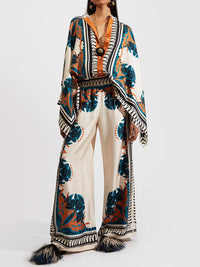 Zweiteiliges Damen Leinen Streetwear-Set Mit Ethno-Print – Samira