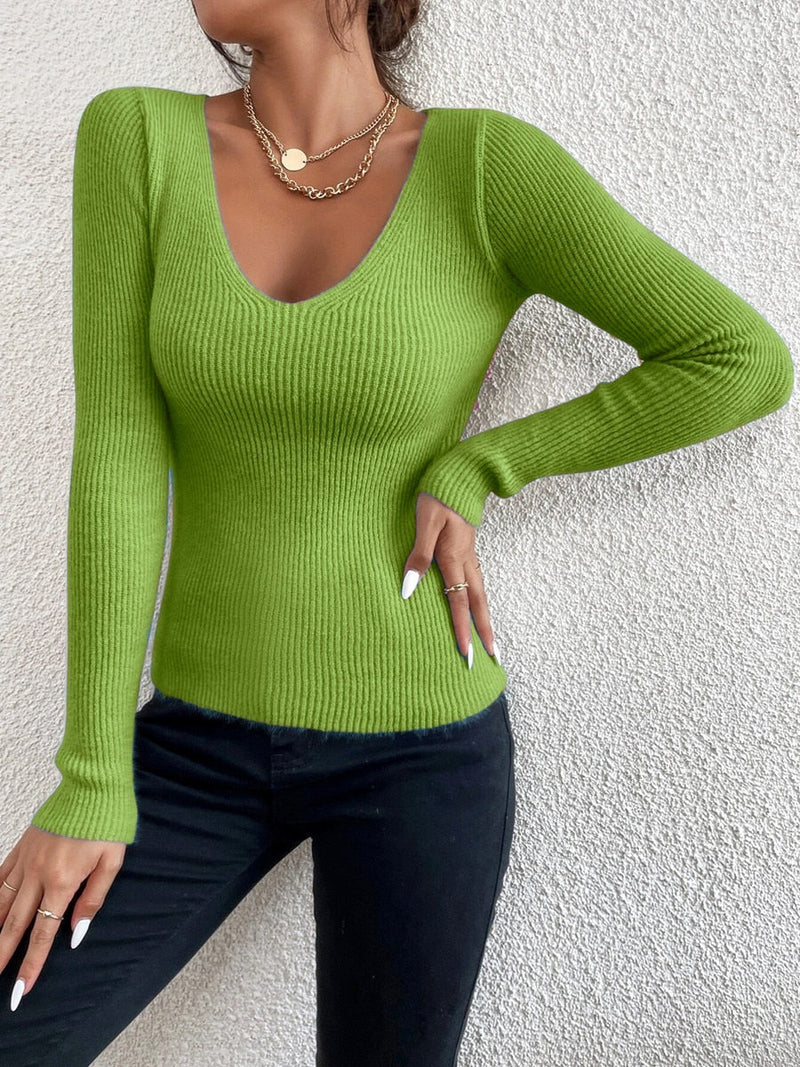 Strickpullover mit V-Ausschnitt aus Feinstrick – Lenora