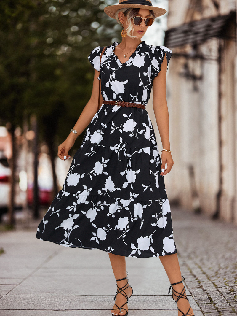 A-Linie Sommerkleid mit Puffärmeln und Farbakzent – Thalia