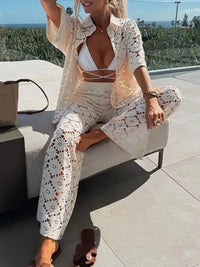 Zweiteiliges Damen Spitzen-Outfit mit Weiten Hosen – Livia