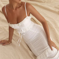 Stilvolles Besticktes Camisole Maxikleid in Weiß – Alina