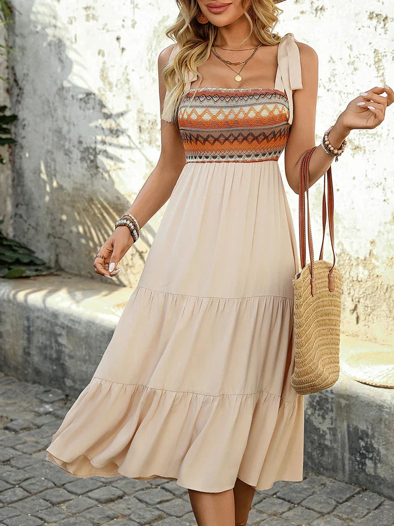 Apricotfarbenes luftiges & stylisches Spaghettiträger-Midikleid für den Sommer – Lina