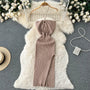 Trendy rückenfreies Maxi-Strickkleid mit Seitenschlitz für Damen (Einheitsgröße) – Liora