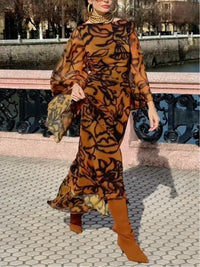 Petra – Langes Kleid mit Print Glamour für den Strand braun – Produktansicht 1