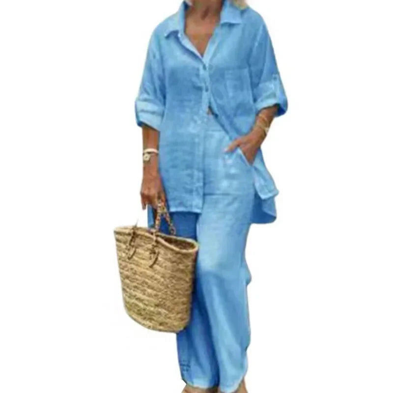 Luftig & Stylisch Oversized Leinen-Kombi mit Bluse und Hose Damen – Amaris