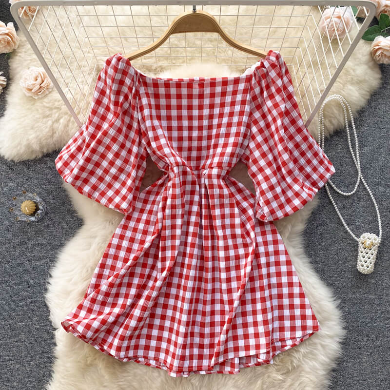 Modisches Damenkleid mit Karree-Ausschnitt & Puffärmeln – Selina