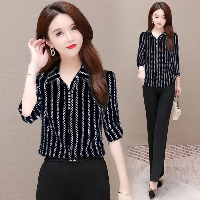 Stilvolle Damen Chiffon Bluse mit Knöpfen & Umschlagkragen – Fenya