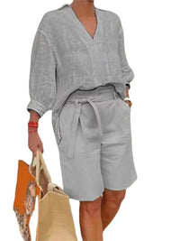 Luftig & Stylisch Zweiteiler aus Leinen mit Bluse & Shorts Damen – Malea