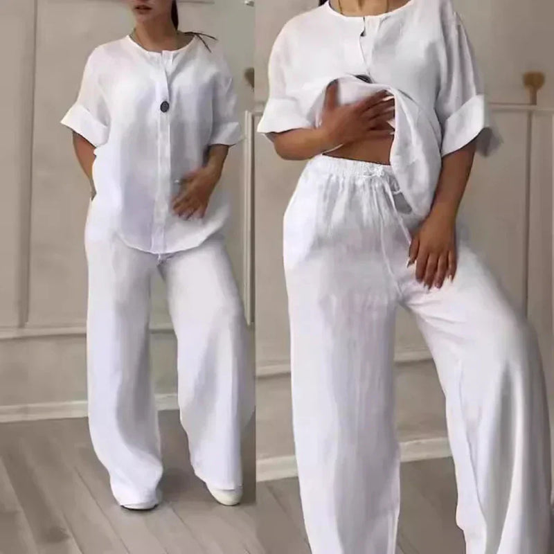 Luftiges & Stylisches Sommer-Set mit Bluse & Weithose aus Leinen – Melina