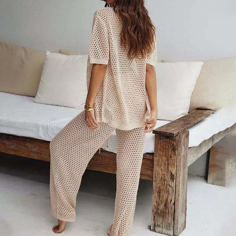 Luftiges & Stylisches Sommer-Set mit Cut-Outs und langer Hose für Damen – Liora