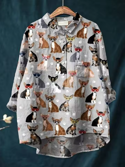 Marie – Bluse mit Chihuahua-Motiv – Produktansicht 1