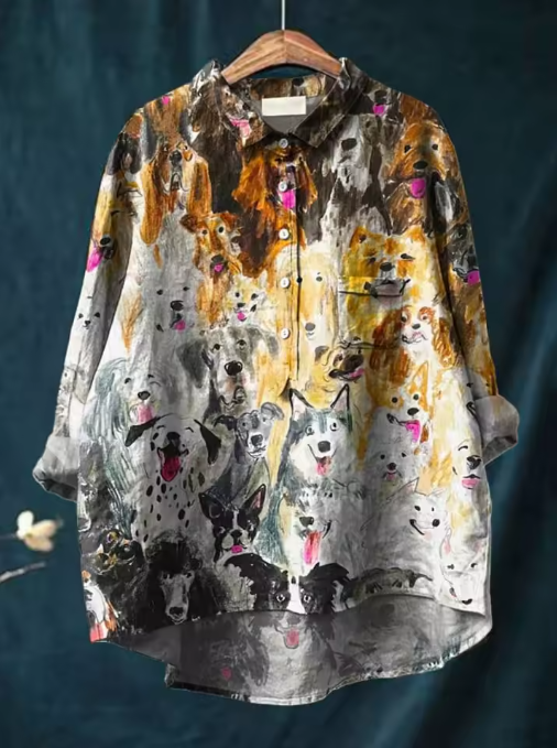 Sophie – Legere Bluse mit künstlerischem Hundeprint – Produktansicht 1