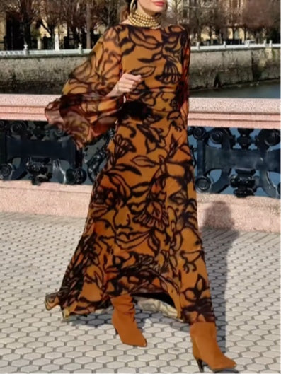 Petra – Langes Kleid mit Print Glamour für den Strand braun – Produktansicht 4