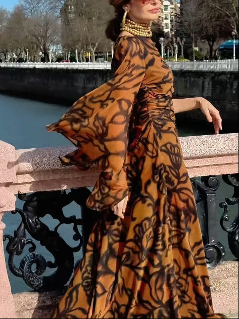 Petra – Langes Kleid mit Print Glamour für den Strand braun – Produktansicht 2