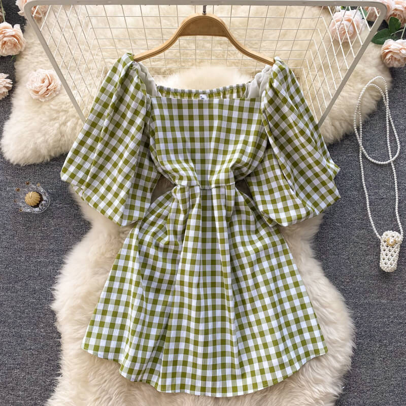 Modisches Damenkleid mit Karree-Ausschnitt & Puffärmeln – Selina