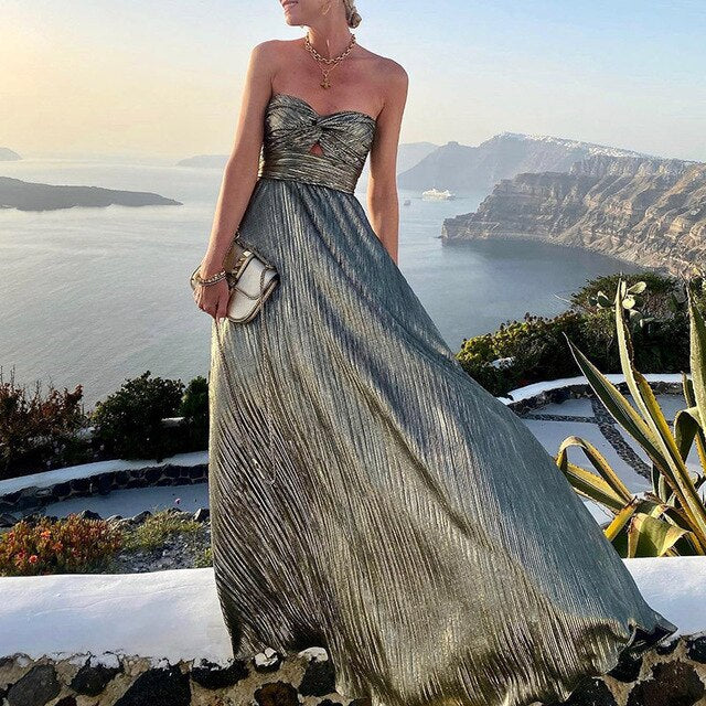 Maxi Sommerkleid mit V-Ausschnitt und Taill betont – Rosa