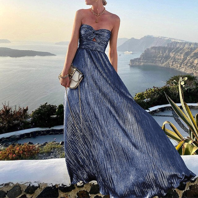 Maxi Sommerkleid mit V-Ausschnitt und Taill betont – Rosa