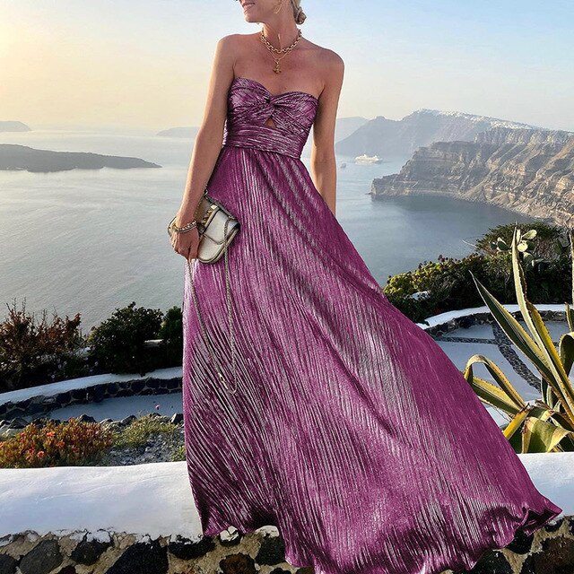 Maxi Sommerkleid mit V-Ausschnitt und Taill betont – Rosa