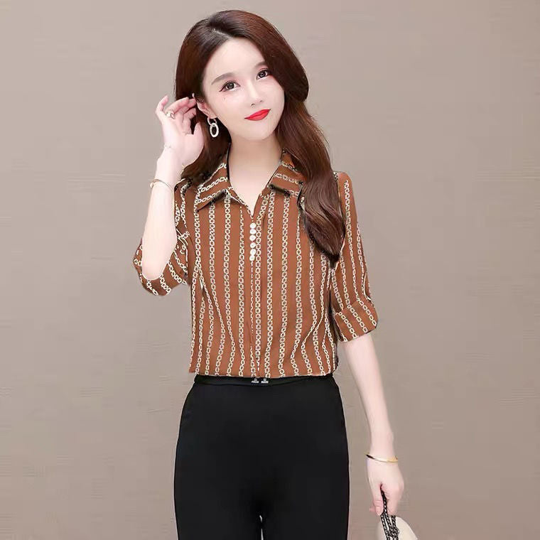 Stilvolle Damen Chiffon Bluse mit Knöpfen & Umschlagkragen – Fenya