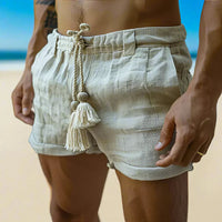 Weiße luftige Leinen-Shorts mit Kordelzug für Herren – Mattis