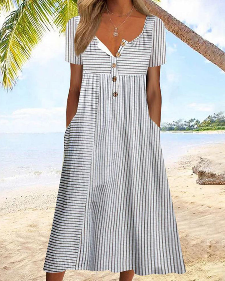 Short Sleeve Button-Detail Summer Dress - Arlene