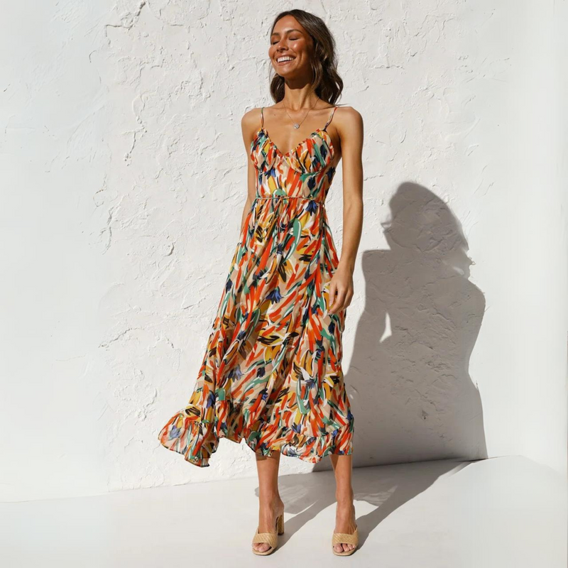 Sommerkleid mit Muster und Rückenfrei-Design – Elora