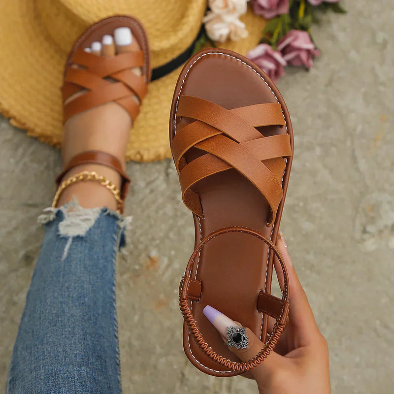 Braune Römische Damen-Sommersandalen mit rutschfester Sohle – Yvelle