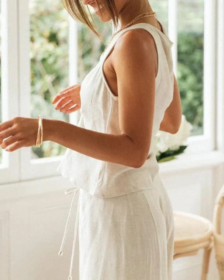 Baumwoll-Zweiteiler Damen Set mit Rundhals und Relaxhose – Tilda