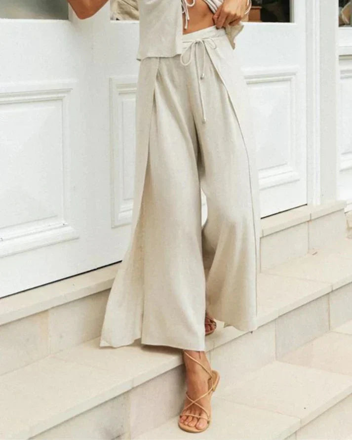 Baumwoll-Zweiteiler Damen Set mit Rundhals und Relaxhose – Tilda