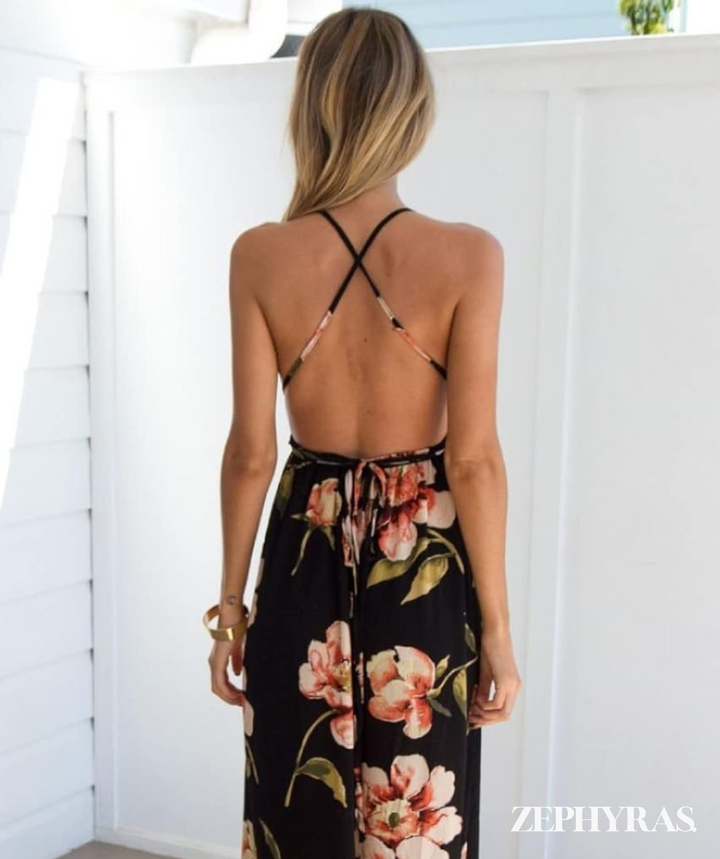 Schwarzes Sommerkleid mit Blumenmuster und lockerer Passform – Mayra