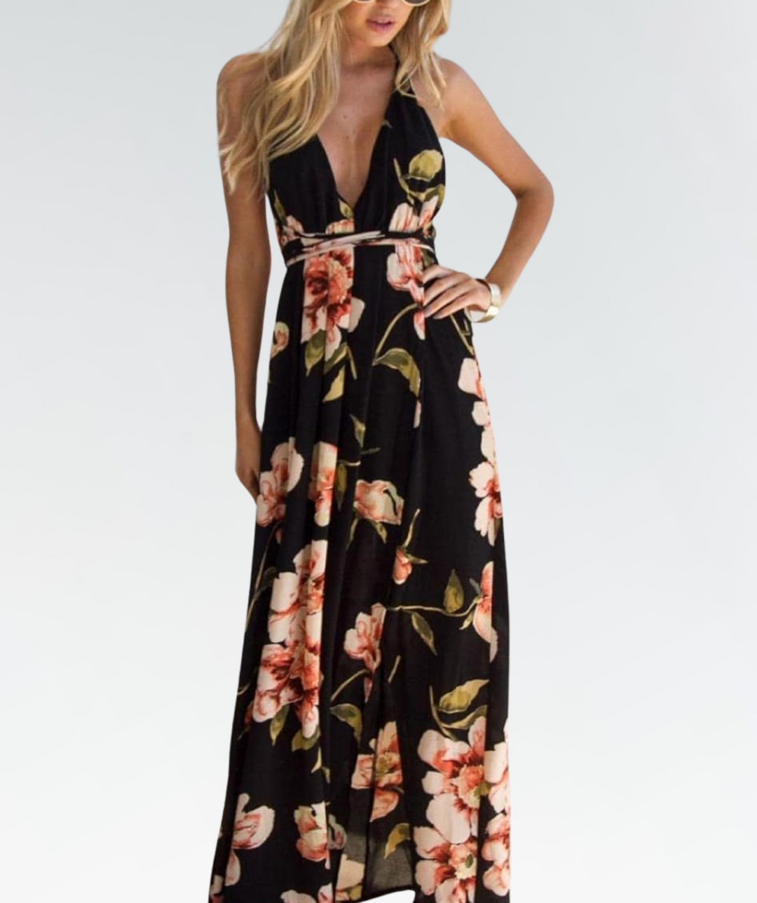Schwarzes Sommerkleid mit Blumenmuster und lockerer Passform – Mayra