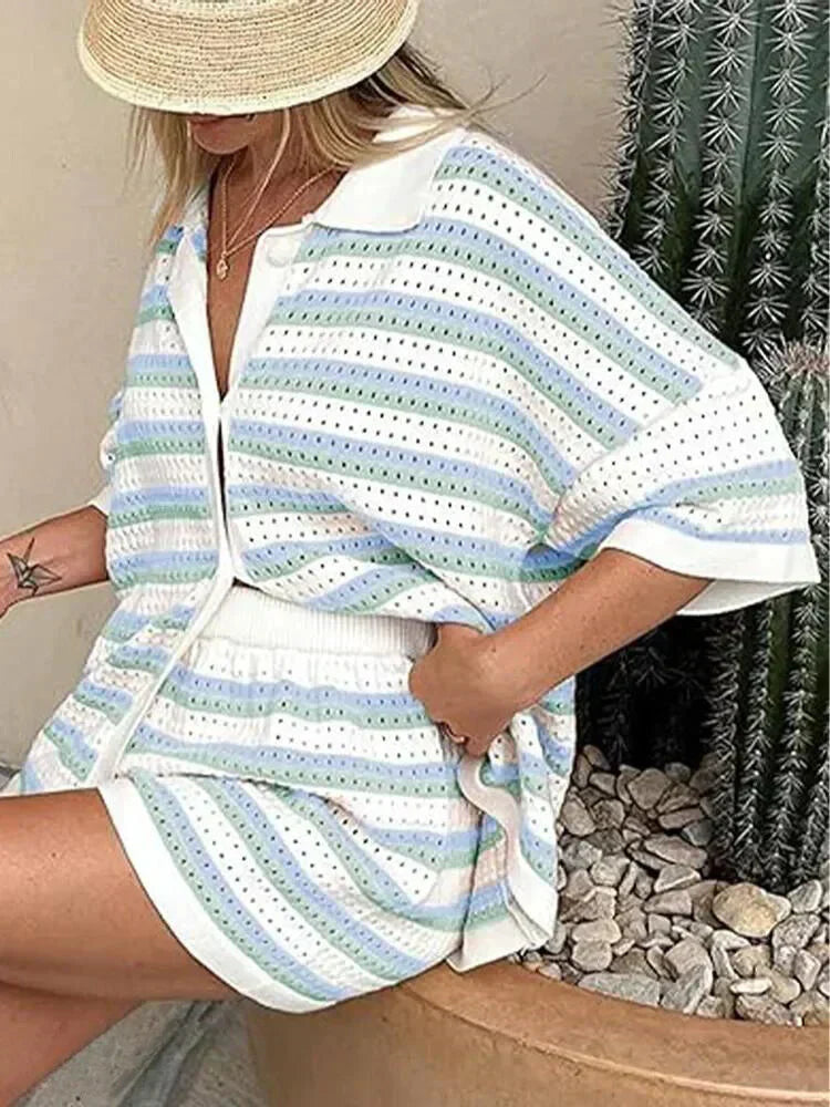 Gestreifte Damen Sommerhose mit Top und Shorts – Faye