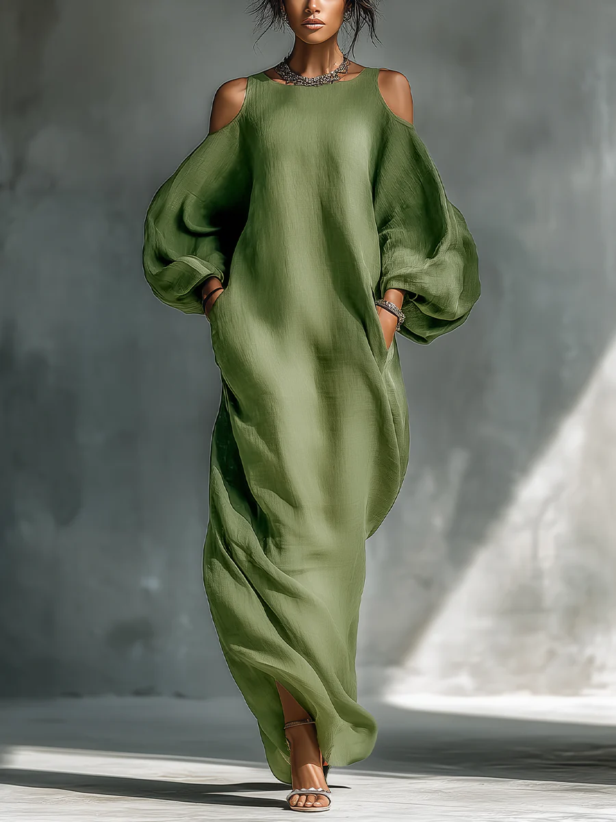 Viktoria – Maxikleid mit Puffärmeln grün – Produktansicht 1