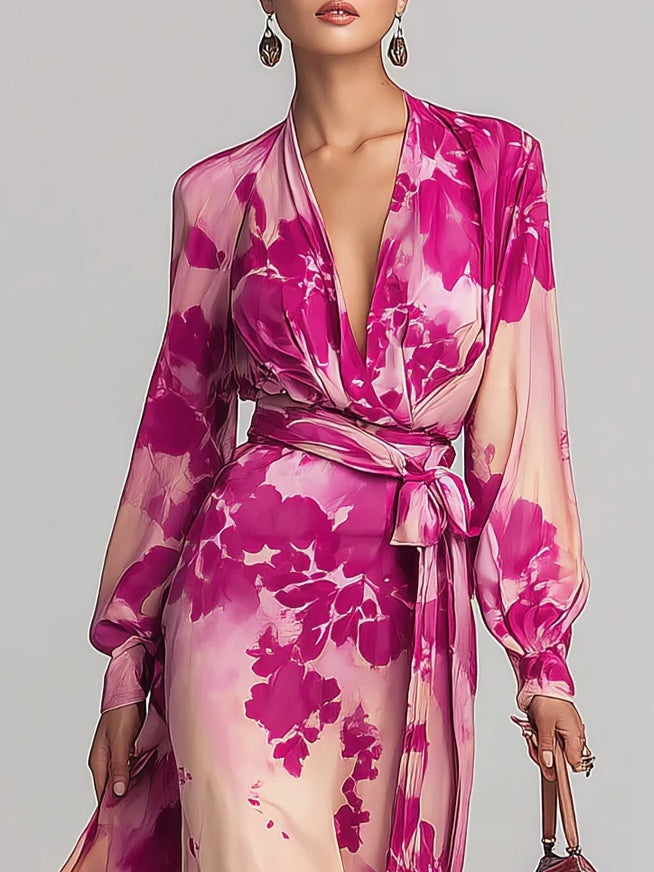 Annika – Maxikleid mit Blumenmuster mit V-Ausschnitt und Gürtel – Produktansicht 3
