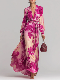 Annika – Maxikleid mit Blumenmuster mit V-Ausschnitt und Gürtel – Produktansicht 1