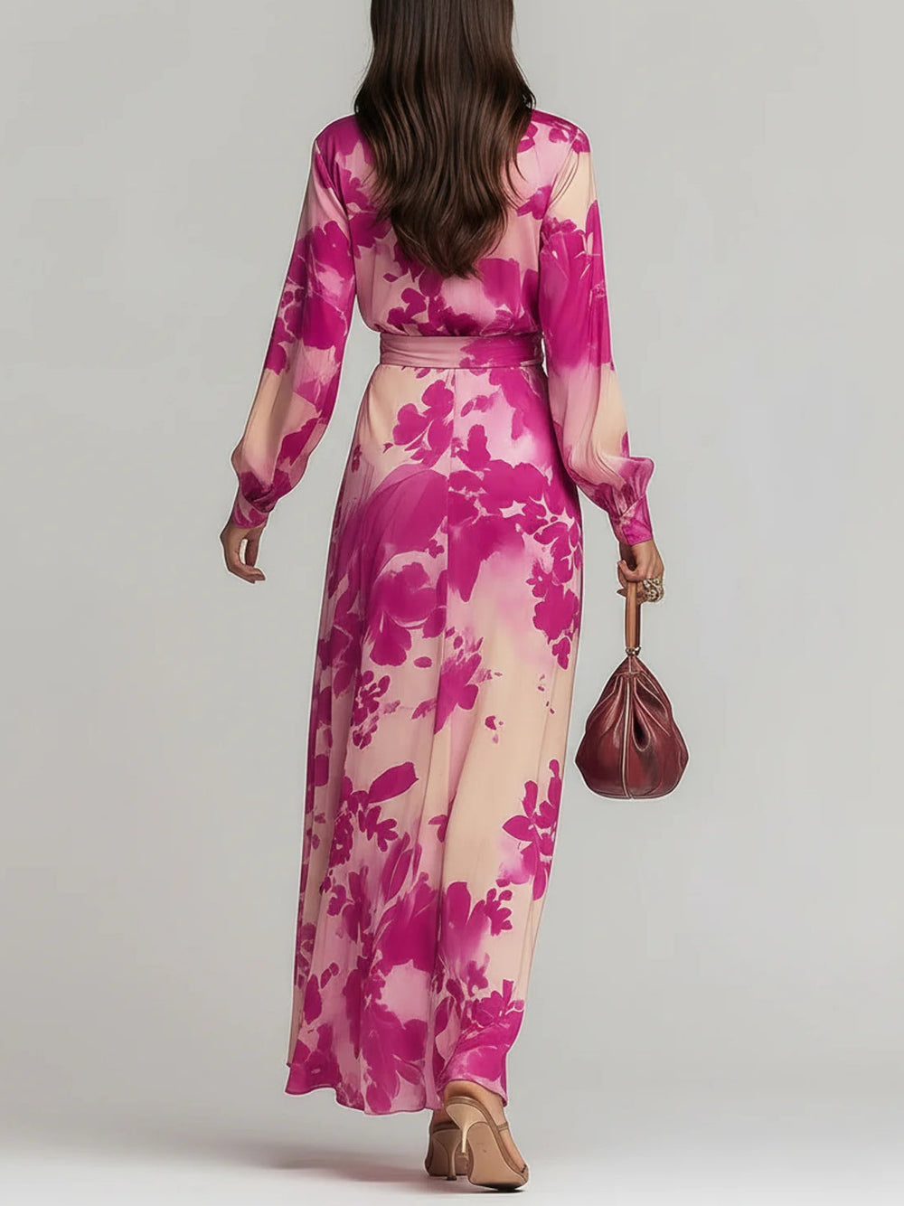Annika – Maxikleid mit Blumenmuster mit V-Ausschnitt und Gürtel – Produktansicht 2