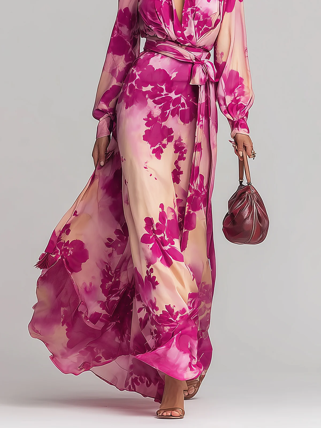 Annika – Maxikleid mit Blumenmuster mit V-Ausschnitt und Gürtel – Produktansicht 4