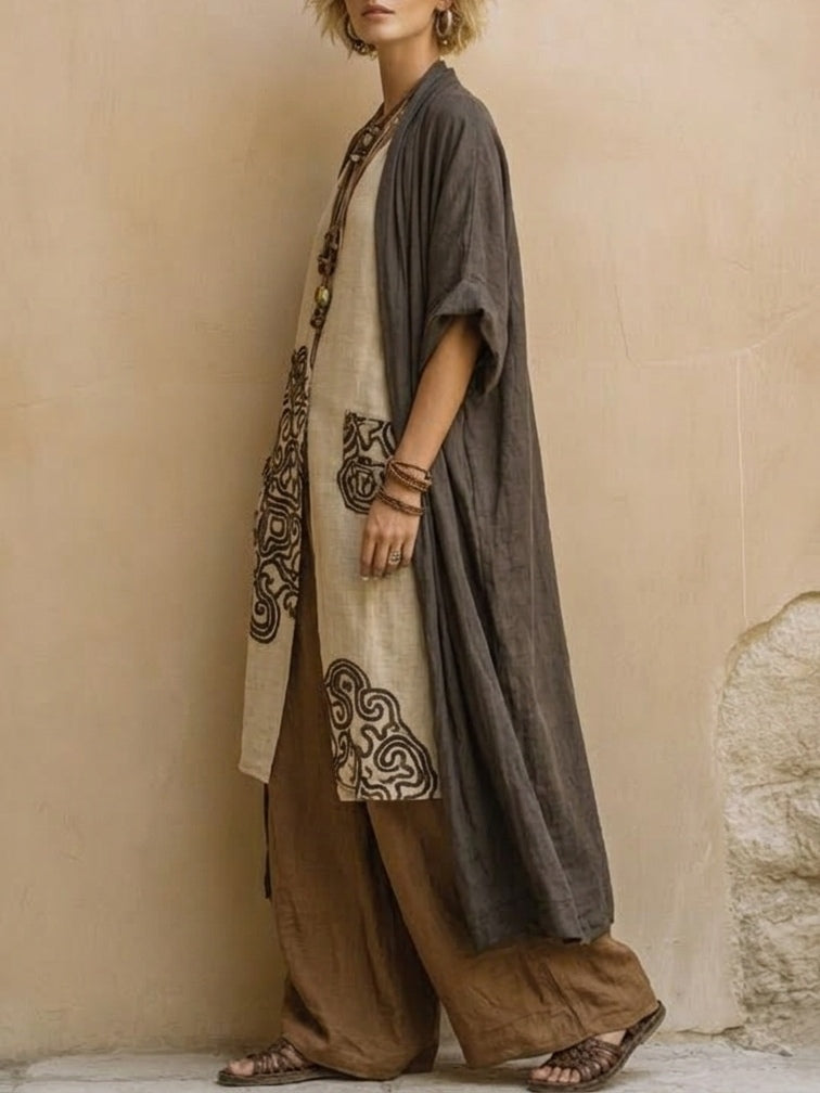 Elisabeth – Dreiteiliges Set aus dunkelgrau und braun mit Tribalprint – Produktansicht 4