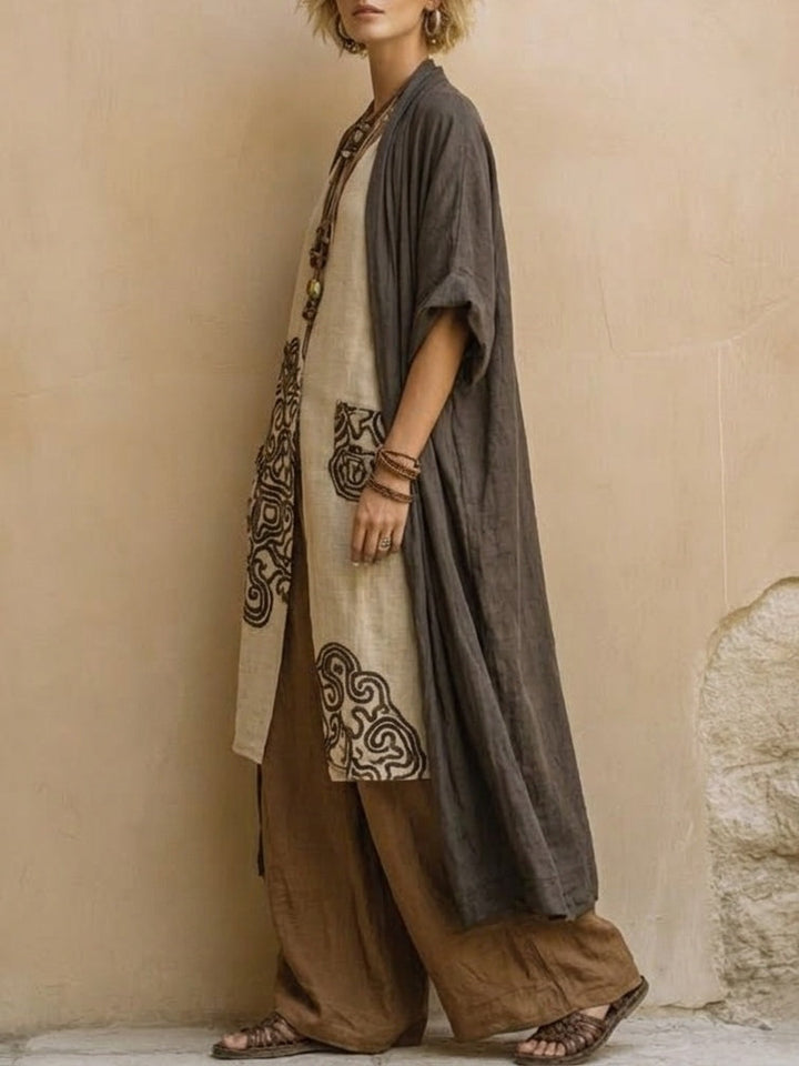 Elisabeth – Dreiteiliges Set aus dunkelgrau und braun mit Tribalprint – Produktansicht 4