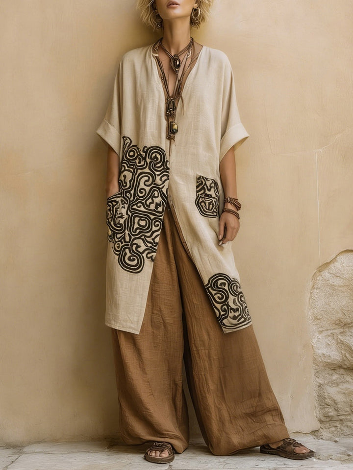 Elisabeth – Dreiteiliges Set aus dunkelgrau und braun mit Tribalprint – Produktansicht 2